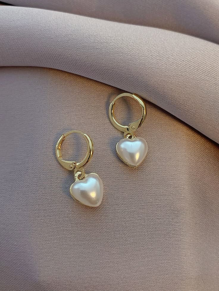 Faux Pearl Decor Heart Charm Drop Earrings