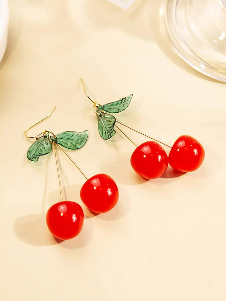 1pair Fashion Cherry Drop Earrings For Women For Daily Decoration