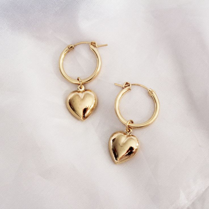 Heart Hoop Earrings, Hoop Earrings with Charm, Hoop Earrings, Gold