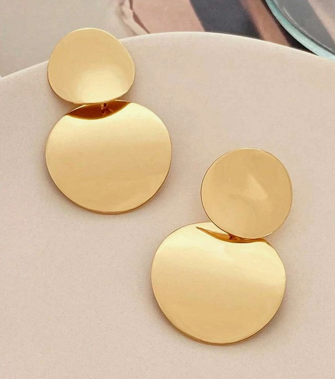 1 Pair Retro Fashion Versatile Chic 3D Smooth Metal Circle Earrings