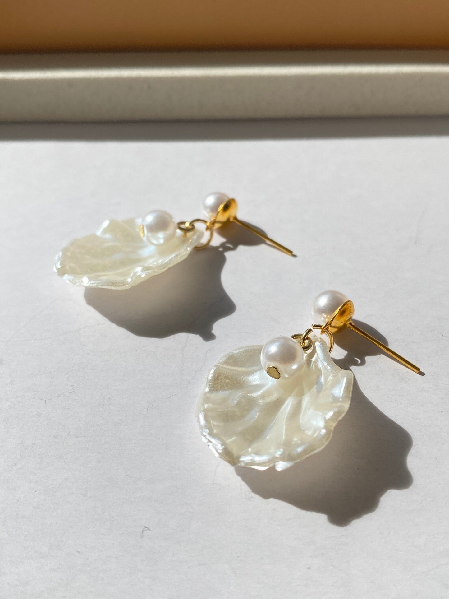 Statement Earrings| White Shell Dangle Earrings with Pearl Accents for Boho Chic Look & Everyday Style