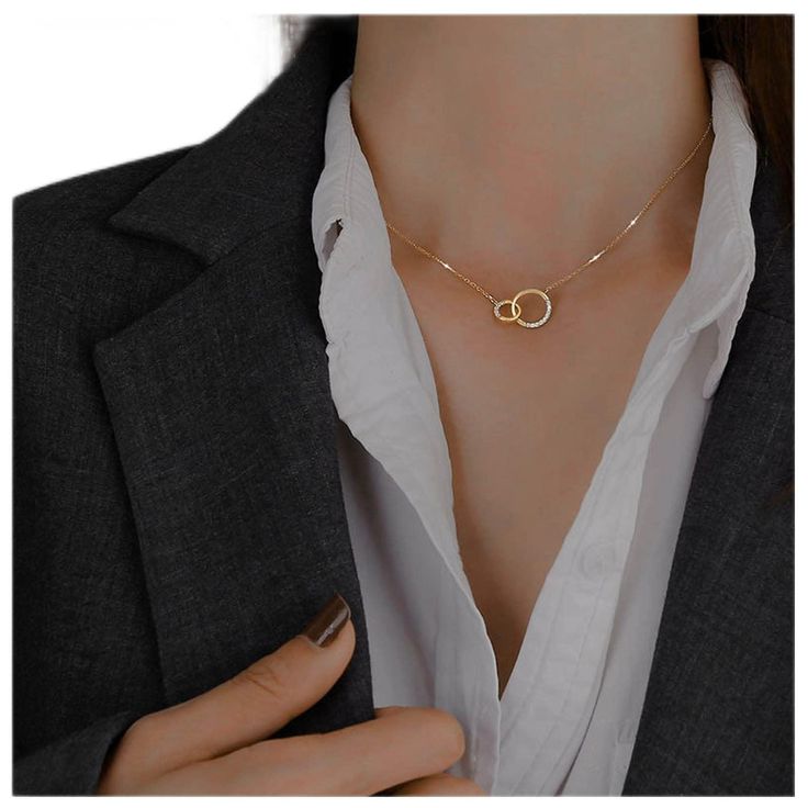 Eternity Circle Necklace 2 Intertwined Mixed Metal Circles Gold