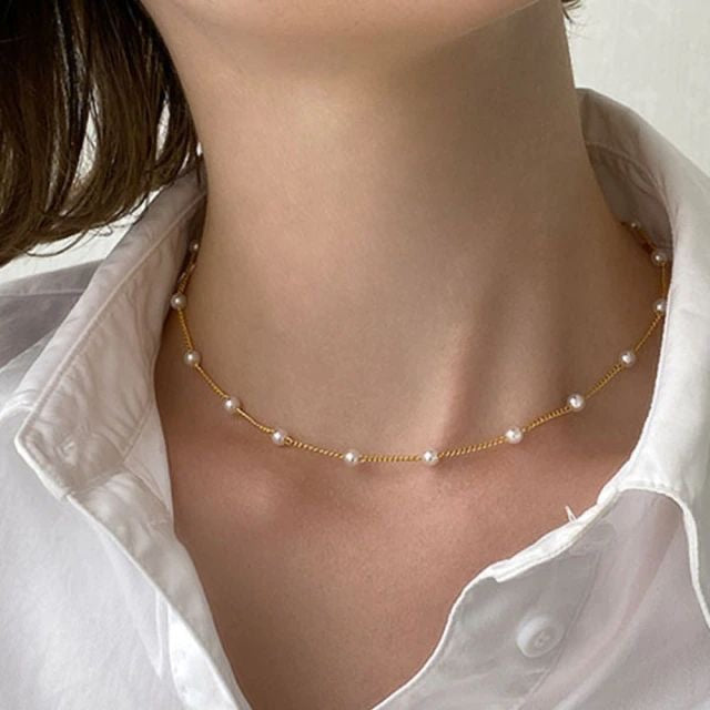 Faux Pearl Dainty Beaded Necklace