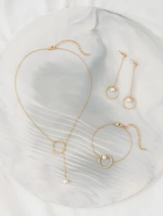 4pcs Faux Pearl Decor Jewelry Set