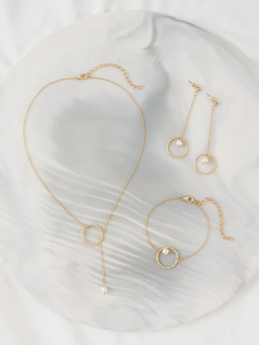 4pcs Faux Pearl Decor Jewelry Set