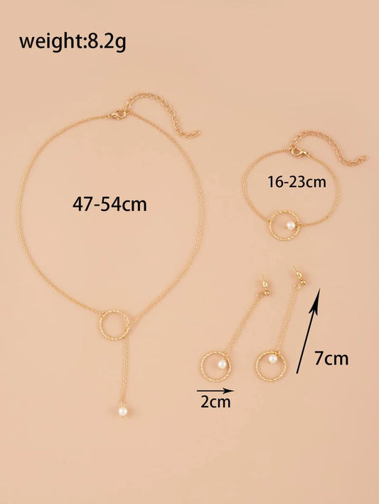4pcs Faux Pearl Decor Jewelry Set