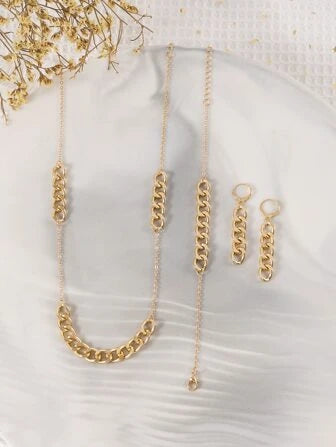 2pcs/set Chic Gold Tone Stainless Steel Cross Design Necklace And Bracelet For Women's Daily & Party Wear