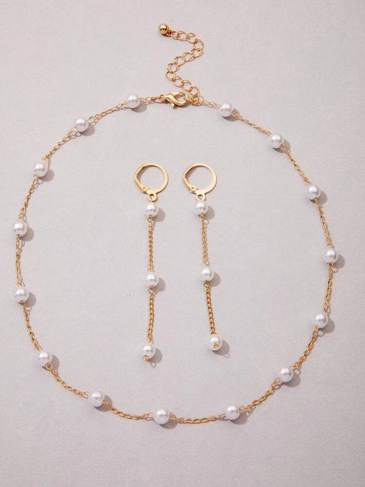 Set Faux Pearl Decor Jewelry Set