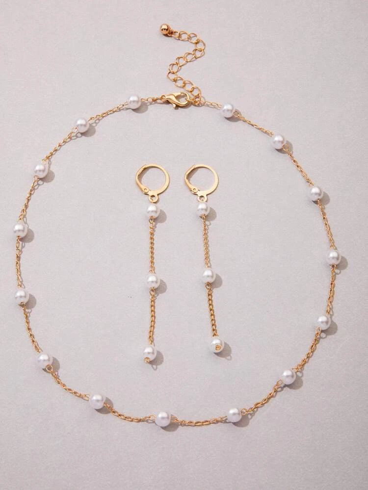Set Faux Pearl Decor Jewelry Set