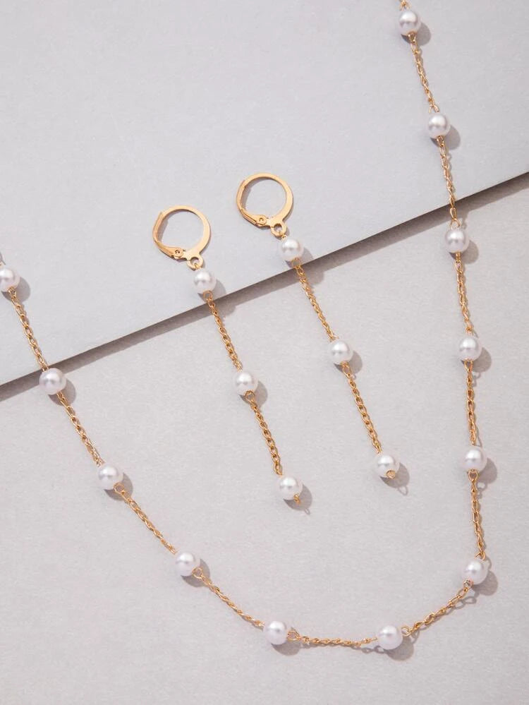 Set Faux Pearl Decor Jewelry Set