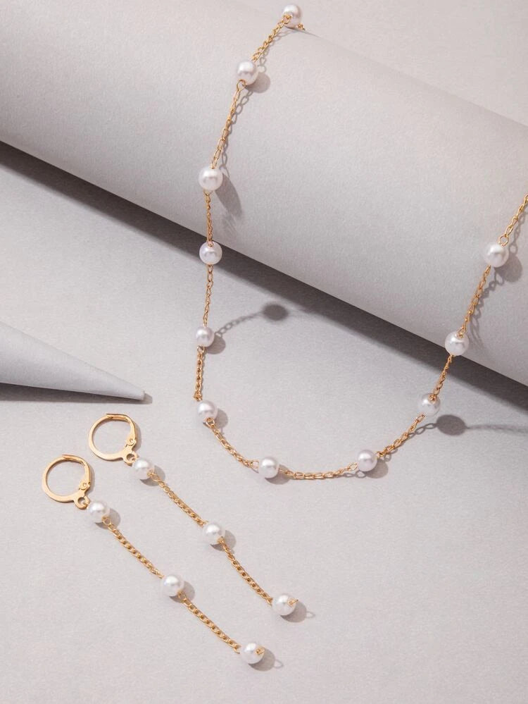 Set Faux Pearl Decor Jewelry Set
