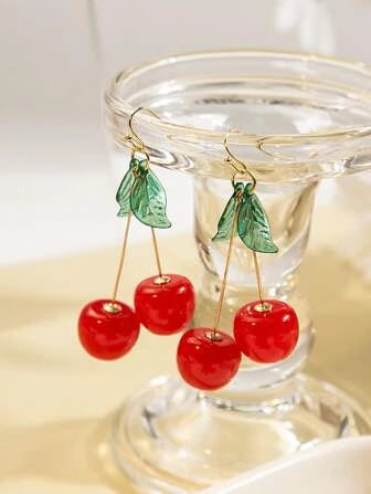 1pair Fashion Cherry Drop Earrings For Women For Daily Decoration