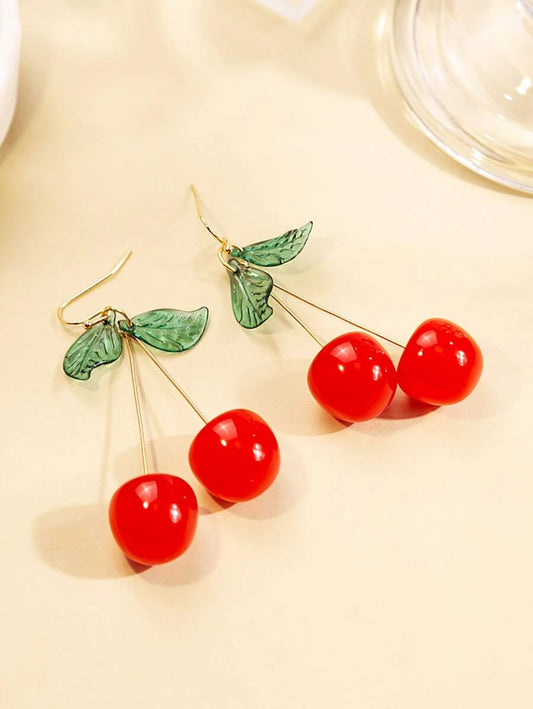 1pair Fashion Cherry Drop Earrings For Women For Daily Decoration