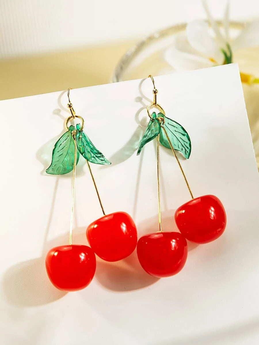 1pair Fashion Cherry Drop Earrings For Women For Daily Decoration
