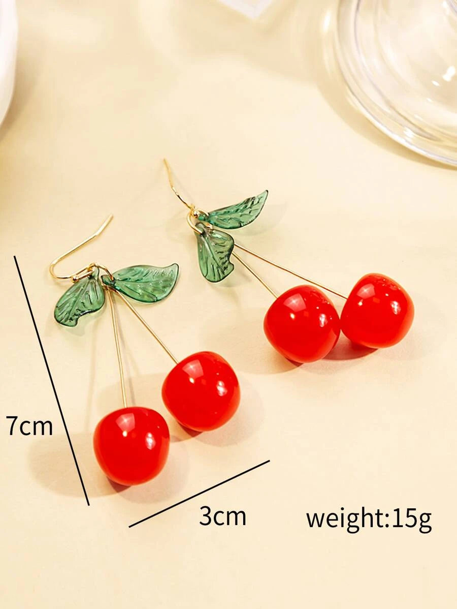 1pair Fashion Cherry Drop Earrings For Women For Daily Decoration