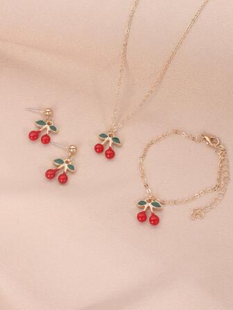 4pcs/set Cherry Decor Jewelry Set