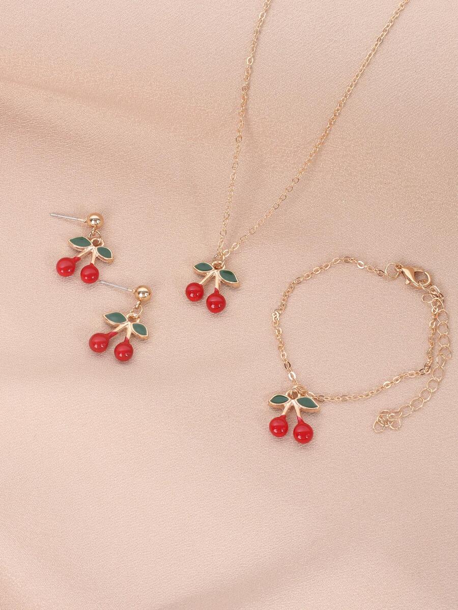4pcs/set Cherry Decor Jewelry Set