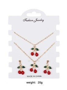 4pcs/set Cherry Decor Jewelry Set