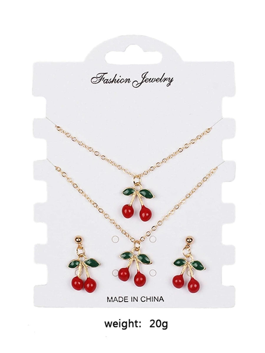 4pcs/set Cherry Decor Jewelry Set