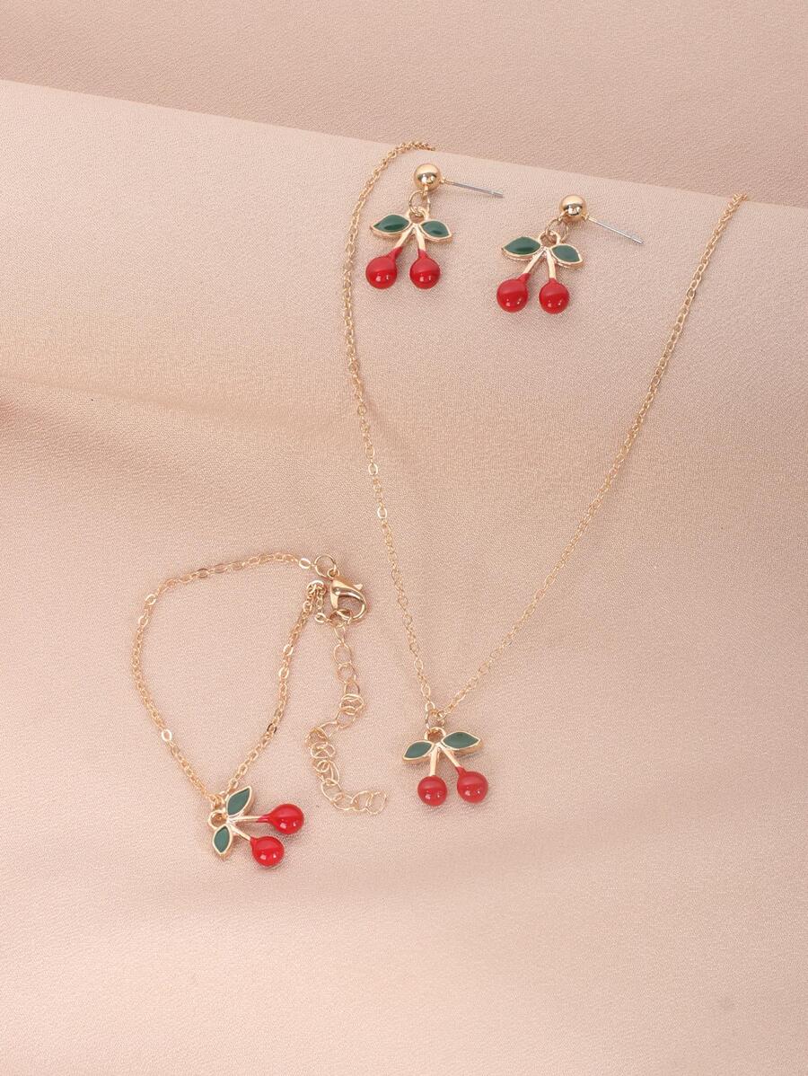 4pcs/set Cherry Decor Jewelry Set