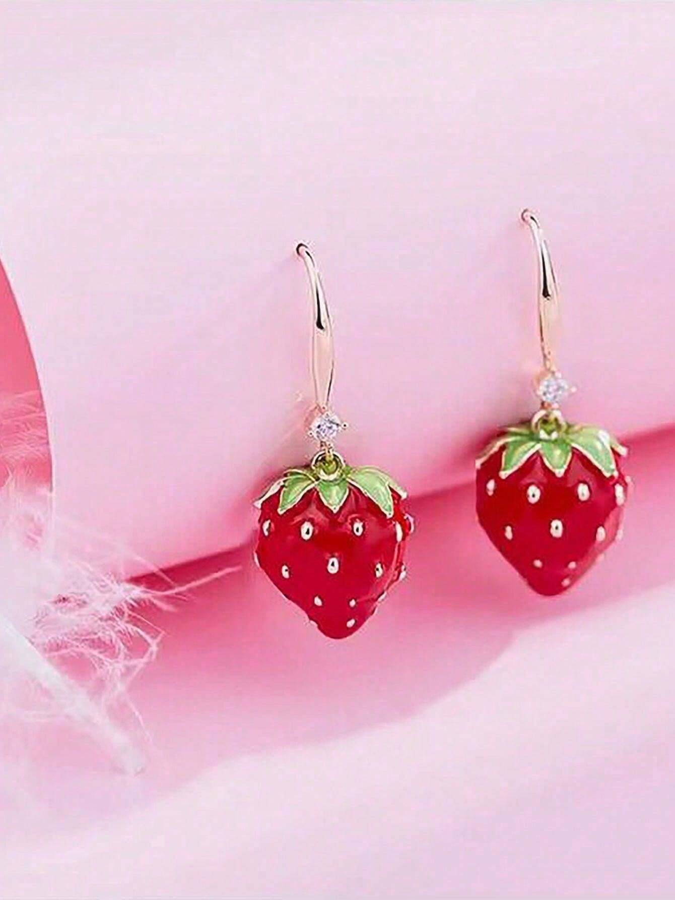 Fashion Zinc Alloy Strawberry Drop Earrings For Women For Girlfriend's Gift