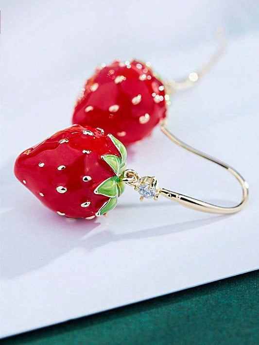 Fashion Zinc Alloy Strawberry Drop Earrings For Women For Girlfriend's Gift