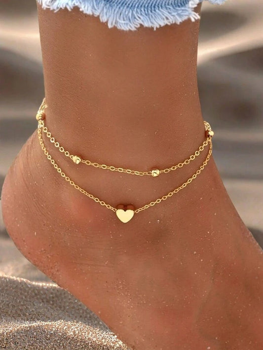Special 2pcs Fashion Iron Core&Shenzhu Decorative Foot Chain Women's Daily Decoration