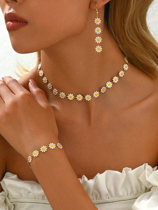 1set Handmade Colorful Daisy Flower Necklace, Pastoral Style Collarbone Chain For Women (Adjustable Flower Bead Quantity) Valentines