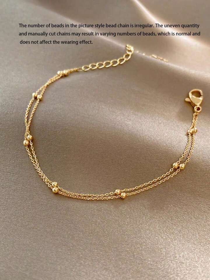 1pc Women Layered Lucky Bead Pearl Anklet, Fashionable & Luxurious Multi-Chain Metal Anklet, Suitable For Daily/Party/Travel Wear