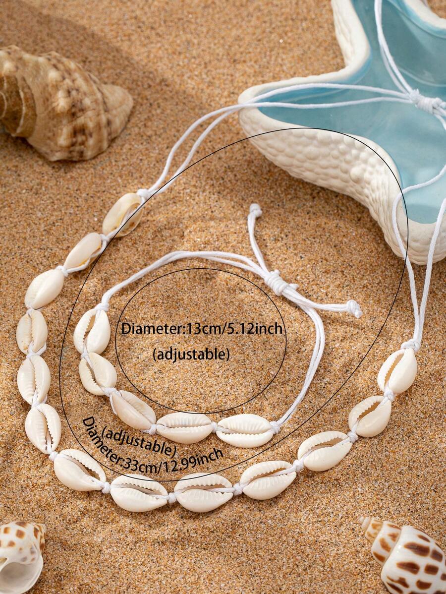 1 Set Shell Necklace Shell Bracelet Shell Jewelry Set Sea Side Beach Style Summer Vocation Shell String Necklace Bracelet Set Beach Necklace