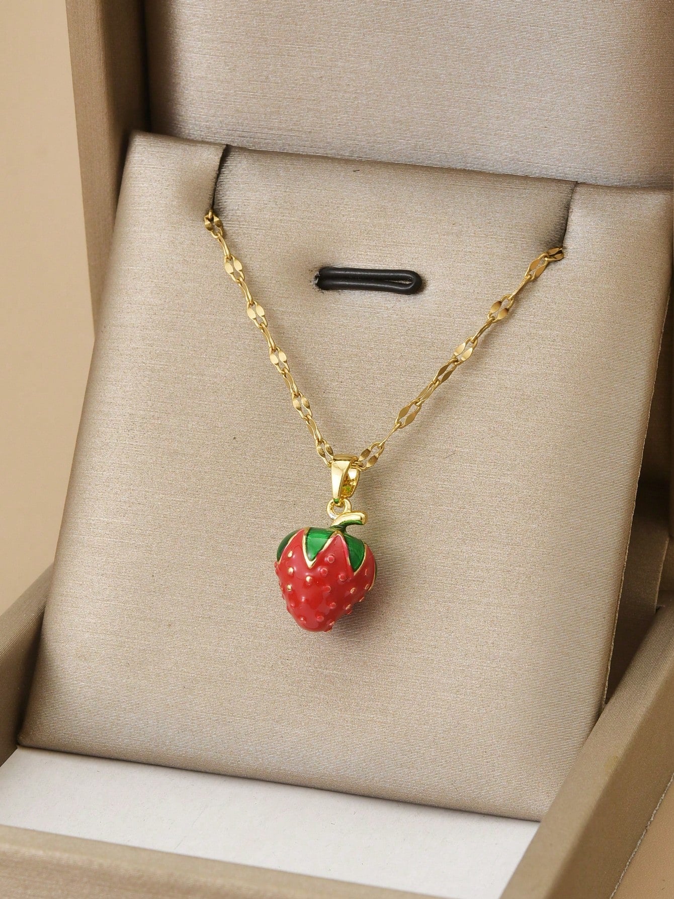 1 Set Red 3D Strawberry Stainless Steel Elegant Necklace & Earrings For Women