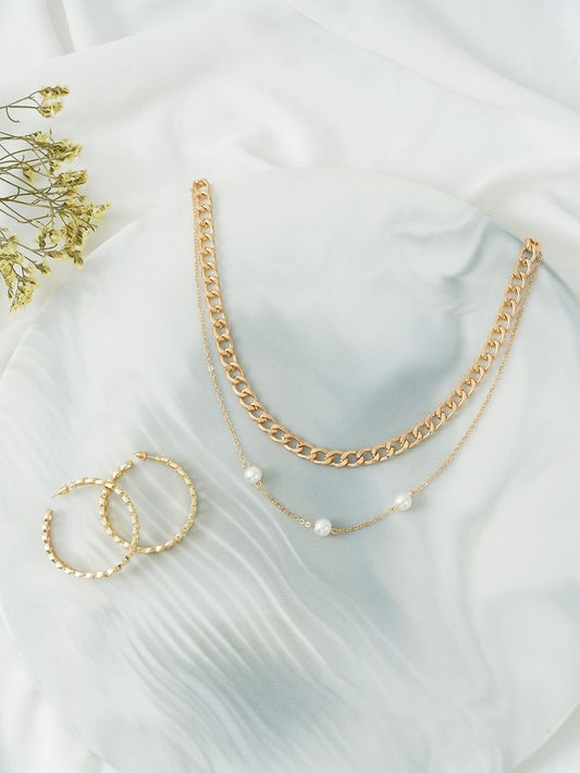 3pcs Faux Pearl Detail Jewelry Set