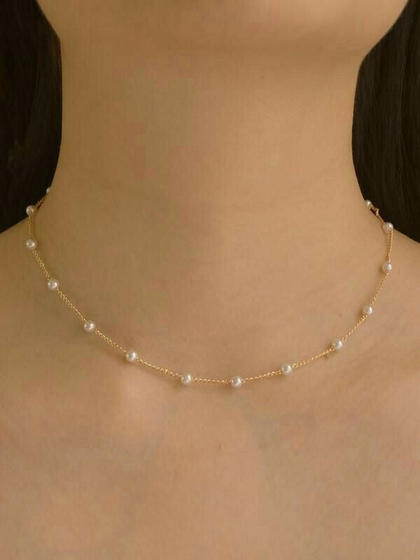 Faux Pearl Dainty Beaded Necklace