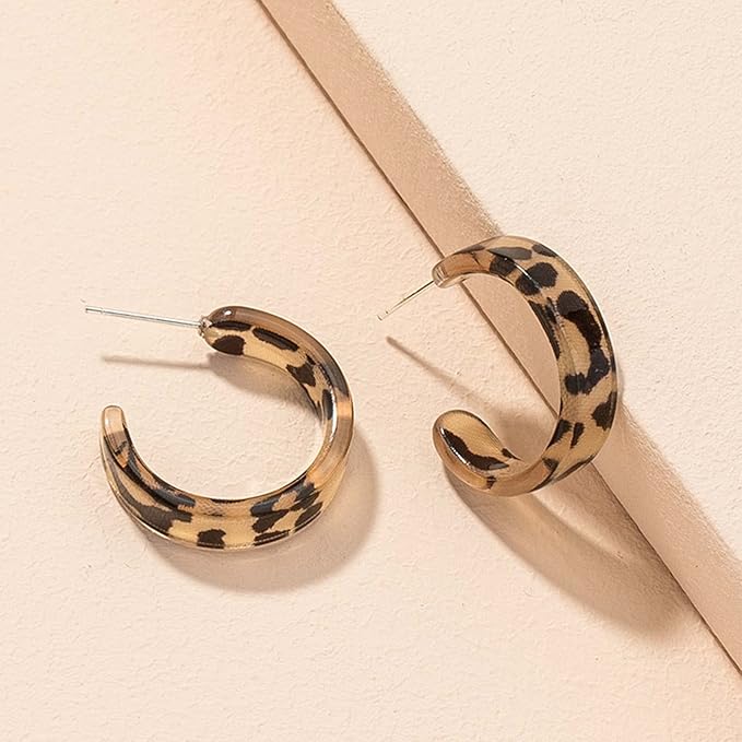 Hoop Earrings Leopard Drop Earrings Acrylic Turtle Earrings Light Resin Circle Geometric Mottled Statement Prom Open Hoop Dangle Earrings Jewelry for Women