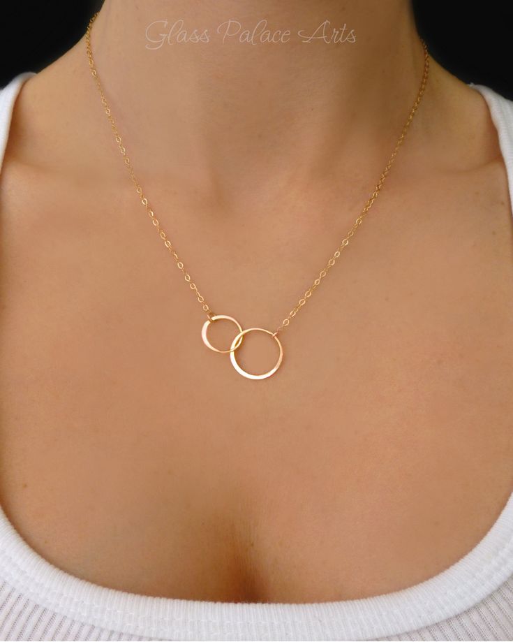 Eternity Circle Necklace 2 Intertwined Mixed Metal Circles Gold