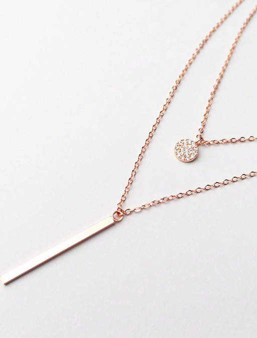 Rhinestone & Rectangle Charm Layered Necklace