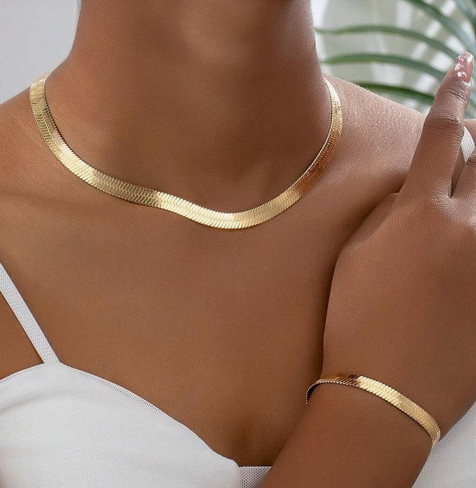 Fashionable Snake Chain Necklace & Bracelet For Women, Suitable For Daily Wear, Party, Festival And Gift