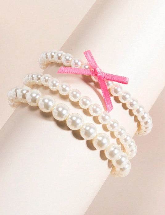 3pcs/Set Elegant Pearl & Bowknot Multilayer Beaded Bracelet Suit, High-End Fashion Jewelry For Women, Suitable For Daily Wear, Weddings, Parties, Gift For Loved Ones