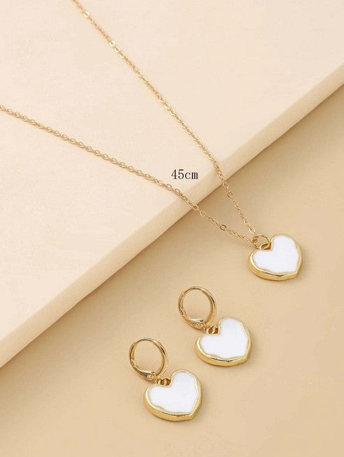 Heart Charm Necklace & Earrings Valentines