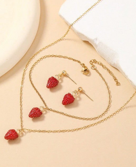 4pcs/Set Delicate Necklace & Bracelet Combination With Simple Earrings, Cute Cherry Vacation Style Jewelry Set. Perfect Graduation Gift For Women's Casual Parties.