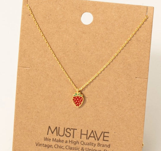 Gold Dipped Epoxy Strawberry Pendant Necklace