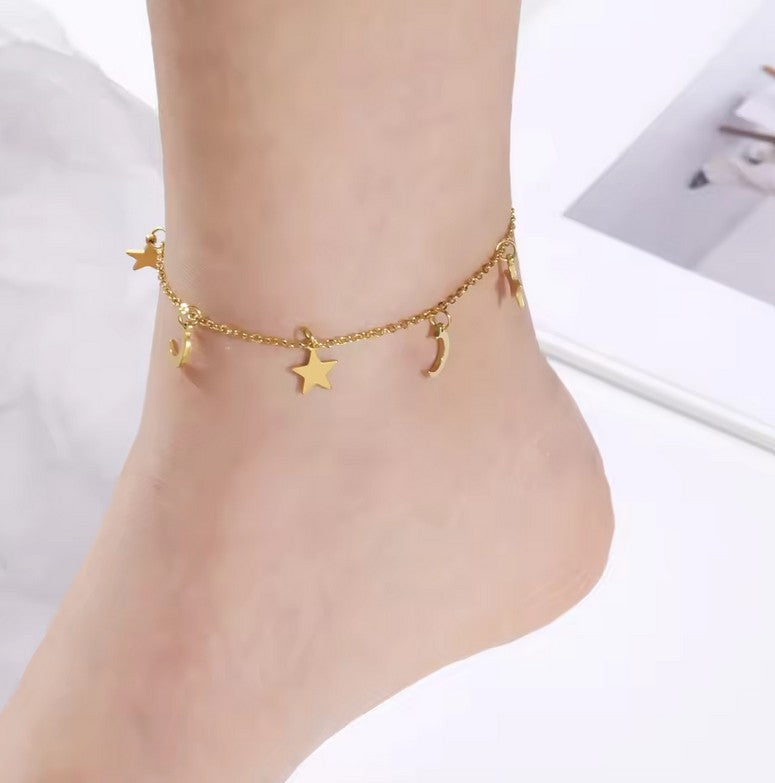 Amaxer Star Moon Anklets Trendy Foot Chain Summer Holiday Anklet Bracelet for Women Beach Gold Color Jewelry Gift