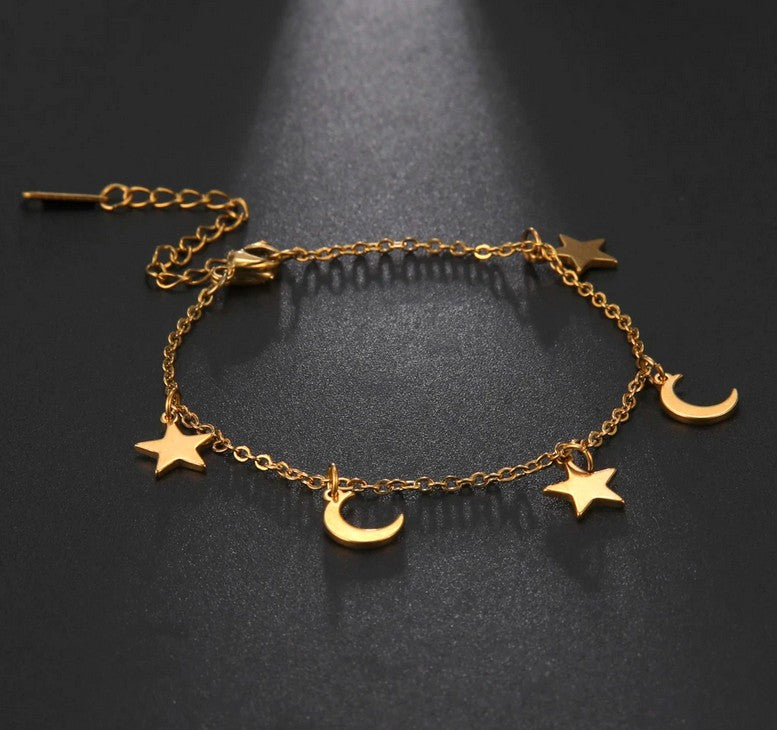 Amaxer Star Moon Anklets Trendy Foot Chain Summer Holiday Anklet Bracelet for Women Beach Gold Color Jewelry Gift