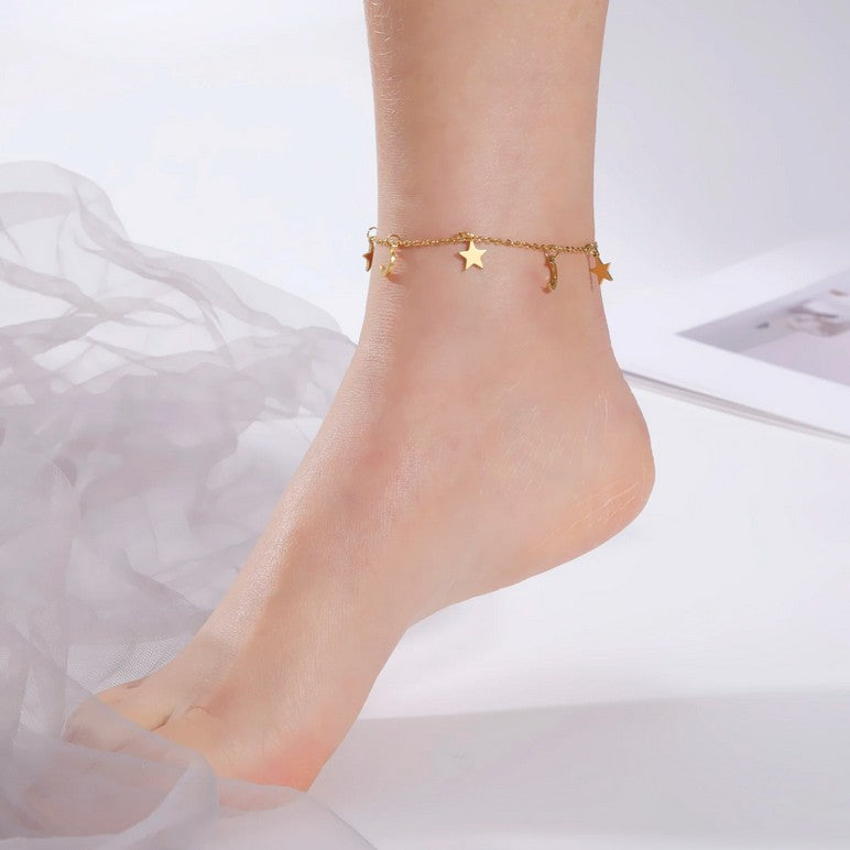 Amaxer Star Moon Anklets Trendy Foot Chain Summer Holiday Anklet Bracelet for Women Beach Gold Color Jewelry Gift
