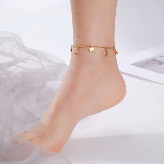 Amaxer Star Moon Anklets Trendy Foot Chain Summer Holiday Anklet Bracelet for Women Beach Gold Color Jewelry Gift