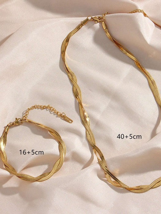 2pcs/set Chic Gold Tone Stainless Steel Cross Design Necklace And Bracelet For Women's Daily & Party Wear