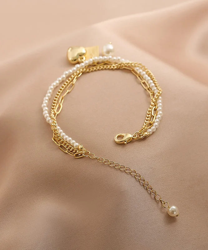 Gold Metal Alloy Pearl Graphic Love Tassel Charm Bracelet