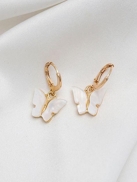 butterfly earrings, 18k gold plated butterfly earrings, white butterfly earrings, bridesmaid gift.