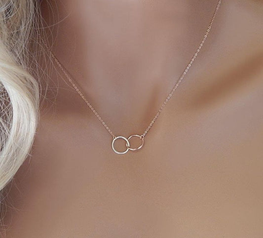 Eternity Circle Necklace 2 Intertwined Mixed Metal Circles Gold