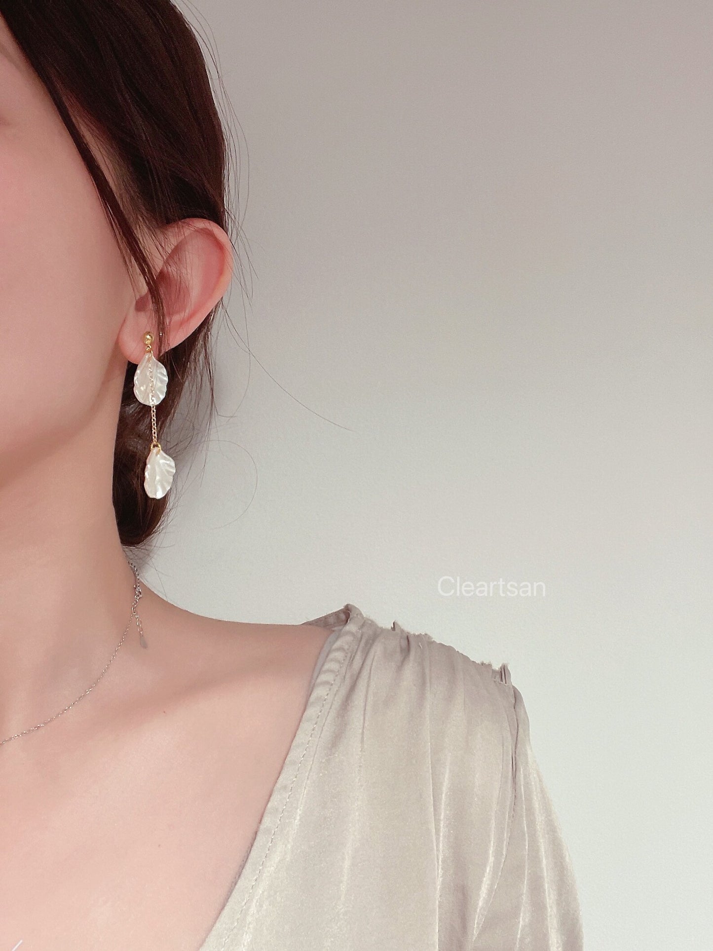 White Shell Resin Earrings - Asymmetrical 14k Gold-Filled Earrings, Handmade Beach-Inspired Jewelry, Personalized Gift for Her